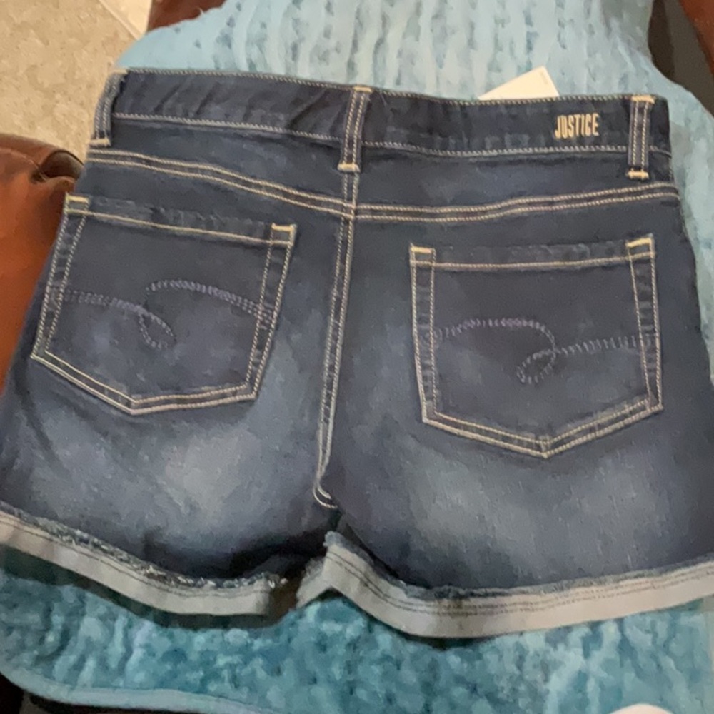 Justice Denim Dark Blue girls Denim Shorts size 18 rolled cuff